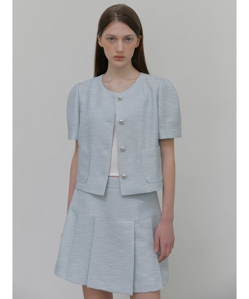 ETMON(エトモン)の「Pleats Tweed Mini Skirt, Light Blue(スカート・レディース・その他・S/M)」の2枚目の写真
