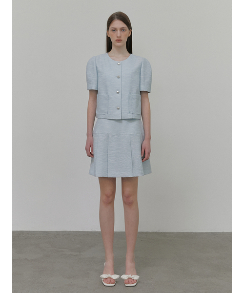 ETMON(エトモン)の「Pleats Tweed Mini Skirt, Light Blue(スカート・レディース・その他・S/M)」の3枚目の写真