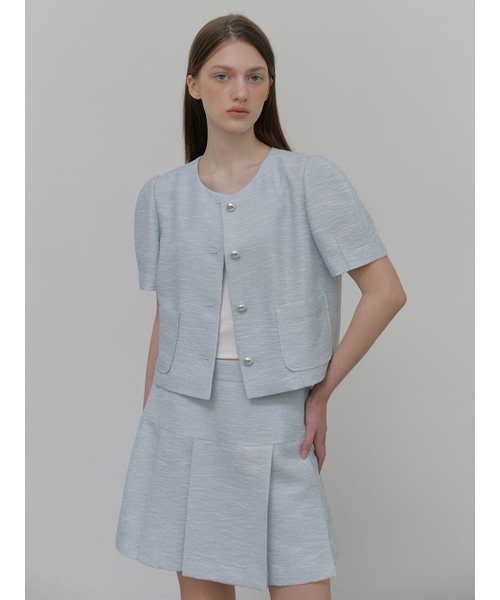ETMON(エトモン)の「Pleats Tweed Mini Skirt, Light Blue(スカート・レディース・その他・S/M)」の5枚目の写真