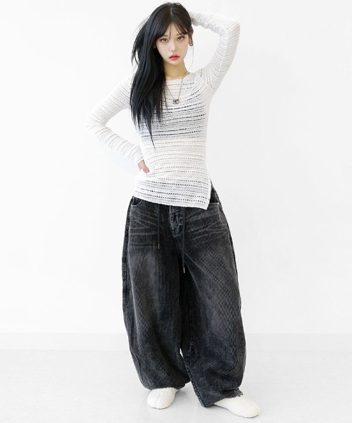 minsobi（ミンソビ）の「ヴィンテージウォッシュ ワイドコーデュロイパンツ（その他パンツ・メンズ・ブラック・FREE）」の2枚目の写真