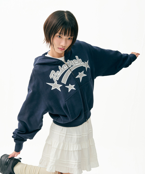 FDR(エフディーアール)の「Star Logo Applique Hood Zip-Up Navy(パーカー・レディース・その他・LARGE/MEDIUM/SMALL)」の1枚目の写真