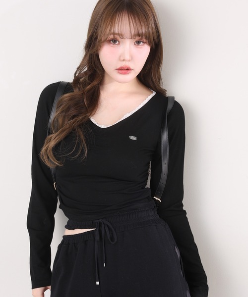 one after another NICE CLAUP(ワンアフターアナザーナイスクラップ)の「プレート付きカットソー(Tシャツ/カットソー・レディース・杢グレー/オフホワイト/サックスブルー/ブラック・FREE)」の7枚目の写真