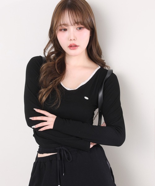 one after another NICE CLAUP(ワンアフターアナザーナイスクラップ)の「プレート付きカットソー(Tシャツ/カットソー・レディース・杢グレー/オフホワイト/サックスブルー/ブラック・FREE)」の8枚目の写真