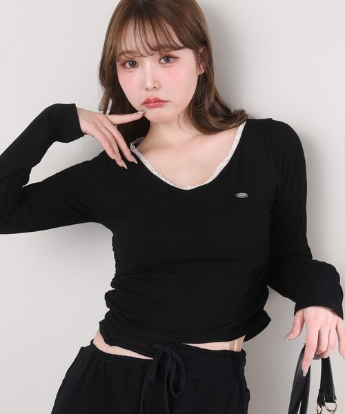 one after another NICE CLAUP(ワンアフターアナザーナイスクラップ)の「プレート付きカットソー(Tシャツ/カットソー・レディース・杢グレー/オフホワイト/サックスブルー/ブラック・FREE)」の9枚目の写真