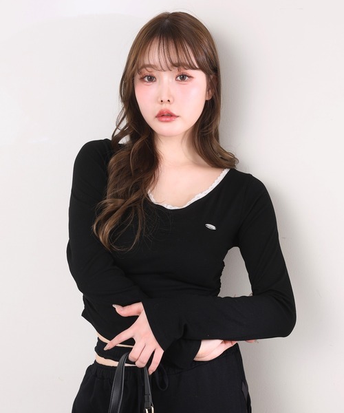 one after another NICE CLAUP(ワンアフターアナザーナイスクラップ)の「プレート付きカットソー(Tシャツ/カットソー・レディース・杢グレー/オフホワイト/サックスブルー/ブラック・FREE)」の5枚目の写真