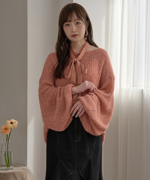 値下げ★シアーショルダ-ミドルニット sheer oneshoulder knit / シアーワンショルニット（ニット/セーター