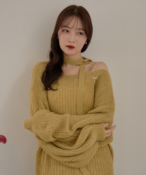sheer oneshoulder knit / シアーワンショルニット（ニット/セーター