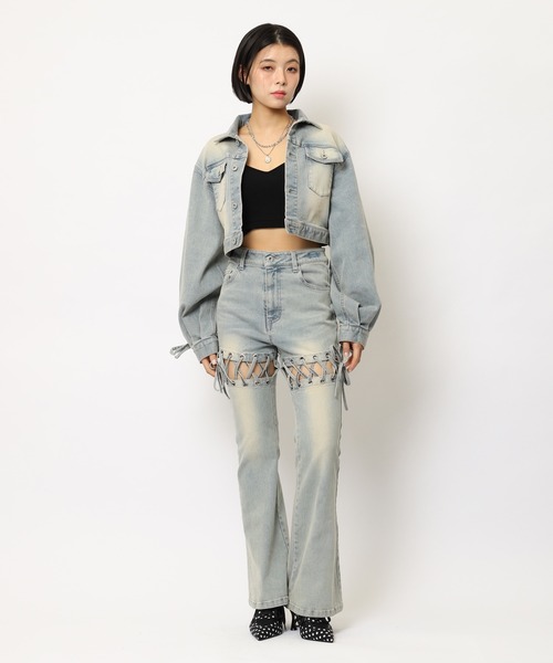 SPIRALGIRL（スパイラルガール）の「レースアップサイドカットフレアパンツ（デニムパンツ・レディース・ブラック/ブルー・SMALL/MEDIUM）」の19枚目の写真