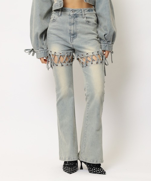 SPIRALGIRL（スパイラルガール）の「レースアップサイドカットフレアパンツ（デニムパンツ・レディース・ブラック/ブルー・SMALL/MEDIUM）」の21枚目の写真