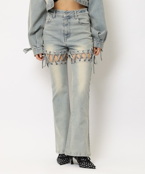SPIRALGIRL（スパイラルガール）の「レースアップサイドカットフレアパンツ（デニムパンツ・レディース・ブラック/ブルー・SMALL/MEDIUM）」の20枚目の写真