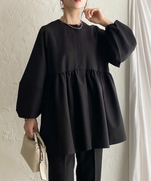 She's Closet(シーズクローゼット)の「ウエストギャザー切り替え長袖ペプラムノーカラージャケット(その他トップス・レディース・ネイビー/ベージュ/ブラック・L/M)」の1枚目の写真