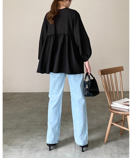 She's Closet(シーズクローゼット)の「ウエストギャザー切り替え長袖ペプラムノーカラージャケット(その他トップス・レディース・ネイビー/ベージュ/ブラック・L/M)」の9枚目の写真