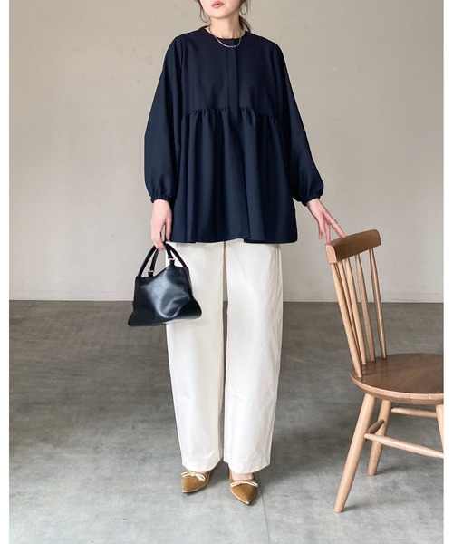 She's Closet(シーズクローゼット)の「ウエストギャザー切り替え長袖ペプラムノーカラージャケット(その他トップス・レディース・ネイビー/ベージュ/ブラック・L/M)」の11枚目の写真