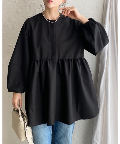 She's Closet(シーズクローゼット)の「ウエストギャザー切り替え長袖ペプラムノーカラージャケット(その他トップス・レディース・ネイビー/ベージュ/ブラック・L/M)」の12枚目の写真