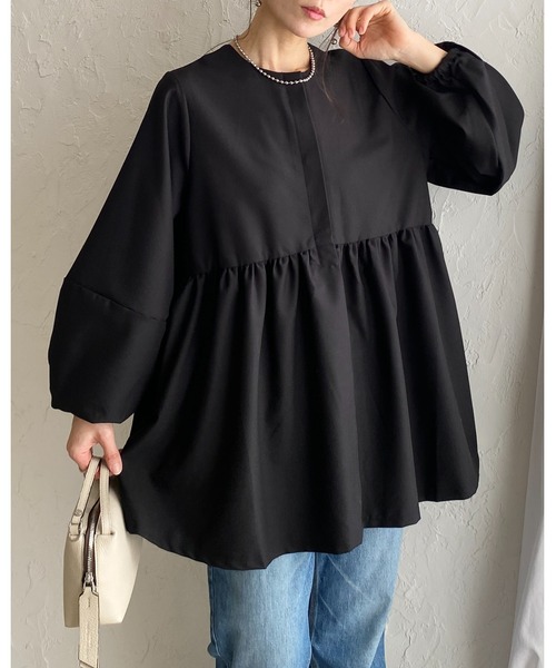 She's Closet(シーズクローゼット)の「ウエストギャザー切り替え長袖ペプラムノーカラージャケット(その他トップス・レディース・ネイビー/ベージュ/ブラック・L/M)」の19枚目の写真