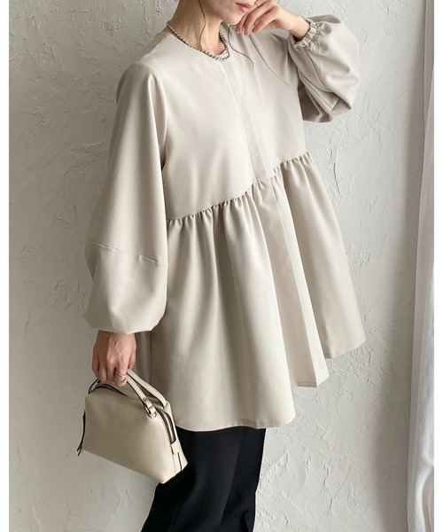 She's Closet(シーズクローゼット)の「ウエストギャザー切り替え長袖ペプラムノーカラージャケット(その他トップス・レディース・ネイビー/ベージュ/ブラック・L/M)」の14枚目の写真