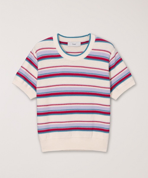 DUNST（ダンスト）の「【DUNST】UNISEX STRIPED CREW-NECK KNIT（ニット/セーター・レディース・オフホワイト/ネイビー/ミント・S）」の2枚目の写真