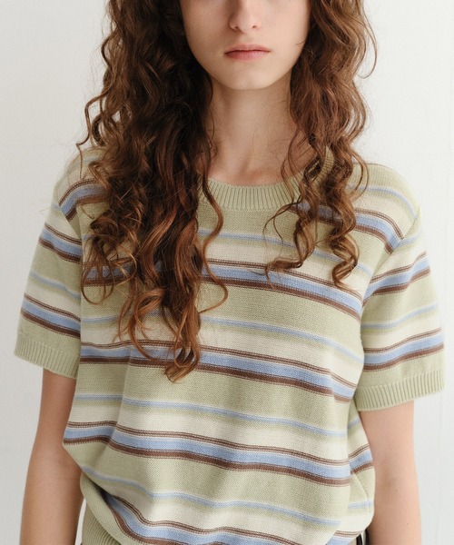DUNST（ダンスト）の「【DUNST】UNISEX STRIPED CREW-NECK KNIT（ニット/セーター・レディース・オフホワイト/ネイビー/ミント・S）」の14枚目の写真