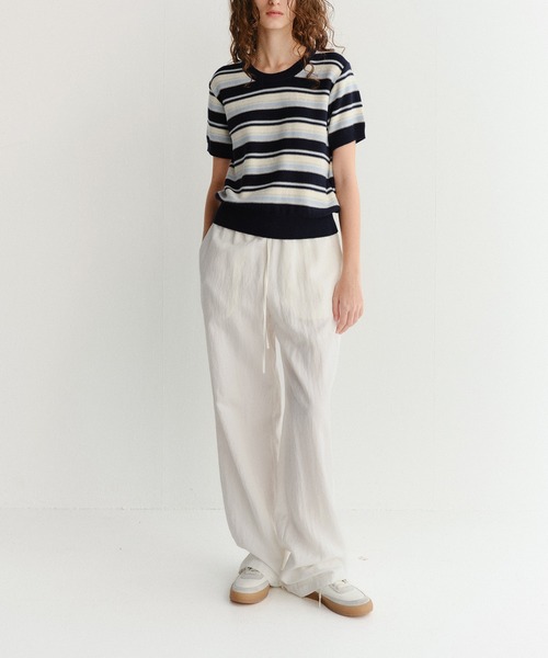 DUNST（ダンスト）の「【DUNST】UNISEX STRIPED CREW-NECK KNIT（ニット/セーター・レディース・オフホワイト/ネイビー/ミント・S）」の7枚目の写真