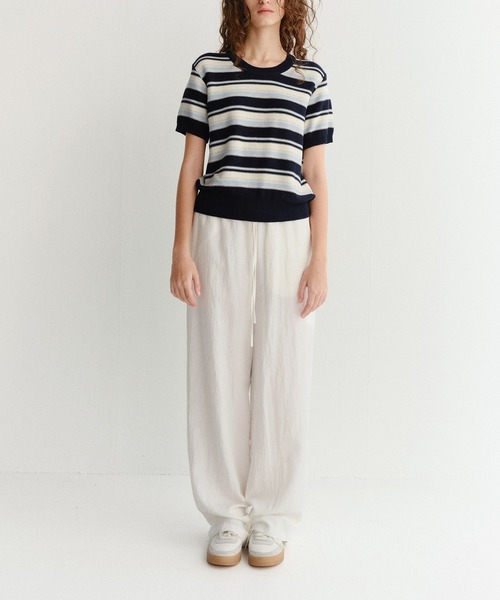 DUNST（ダンスト）の「【DUNST】UNISEX STRIPED CREW-NECK KNIT（ニット/セーター・レディース・オフホワイト/ネイビー/ミント・S）」の8枚目の写真