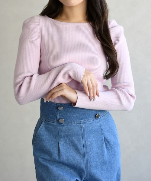31 Sons de mode（トランテアン　ソン　ドゥ　モード）の「2026春夏新作 ボートネックリブニット（ニット/セーター・レディース・ライトグレー/ピンク/オフホワイト・ﾌﾘ-）」の3枚目の写真