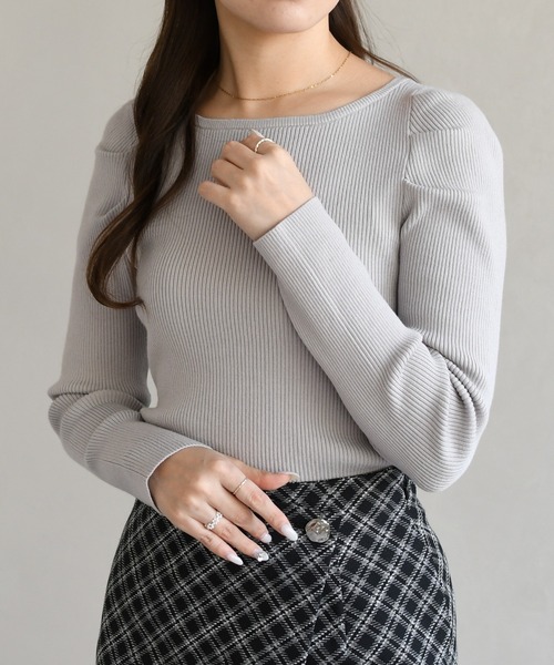 31 Sons de mode（トランテアン　ソン　ドゥ　モード）の「2026春夏新作 ボートネックリブニット（ニット/セーター・レディース・ライトグレー/ピンク/オフホワイト・ﾌﾘ-）」の8枚目の写真