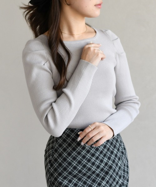 31 Sons de mode（トランテアン　ソン　ドゥ　モード）の「2026春夏新作 ボートネックリブニット（ニット/セーター・レディース・ライトグレー/ピンク/オフホワイト・ﾌﾘ-）」の9枚目の写真