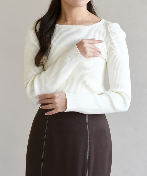 31 Sons de mode（トランテアン　ソン　ドゥ　モード）の「2026春夏新作 ボートネックリブニット（ニット/セーター・レディース・ライトグレー/ピンク/オフホワイト・ﾌﾘ-）」の15枚目の写真
