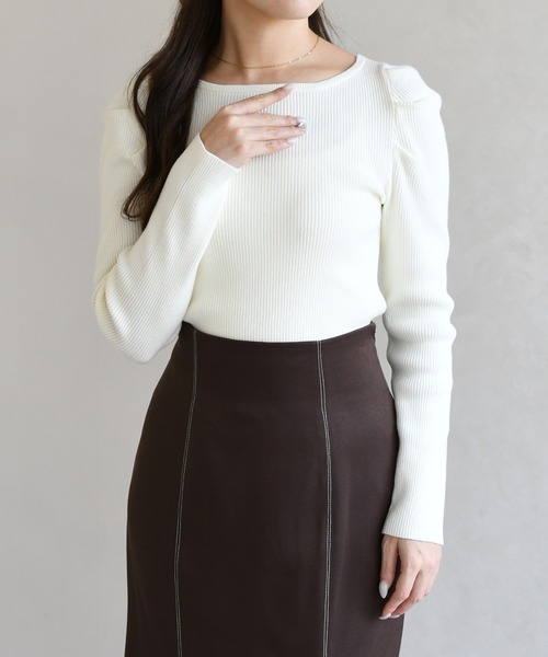 31 Sons de mode（トランテアン　ソン　ドゥ　モード）の「2026春夏新作 ボートネックリブニット（ニット/セーター・レディース・ライトグレー/ピンク/オフホワイト・ﾌﾘ-）」の16枚目の写真