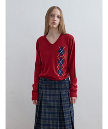 Argyle V-Neck Knit Red