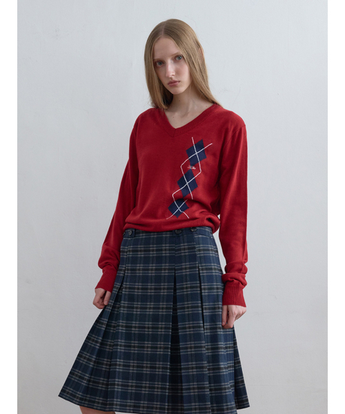 Kijun(キジュン)の「Argyle V-Neck Knit Red(ニット/セーター・レディース・その他・SMALL/MEDIUM)」の2枚目の写真
