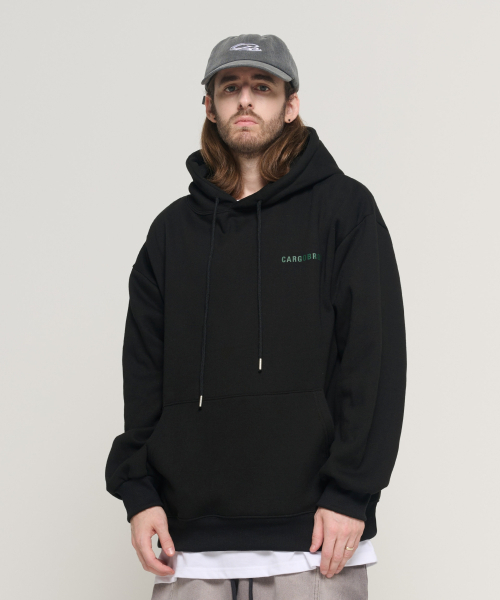 CARGOBROS(カーゴブロス)の「エッセンシャルロゴオーバーフィットフードTシャツ(ブラック)(パーカー・メンズ・その他・SMALL/MEDIUM/LARGE/X-LARGE/S-M/M-L/L-XL/XL-XXL)」の2枚目の写真