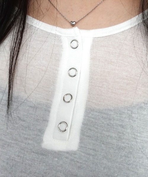 CORNERS（コーナーズ）の「シアーリブヘンリーネックトップス（Tシャツ/カットソー・レディース・杢グレー/ブラック/ホワイト・M）」の4枚目の写真