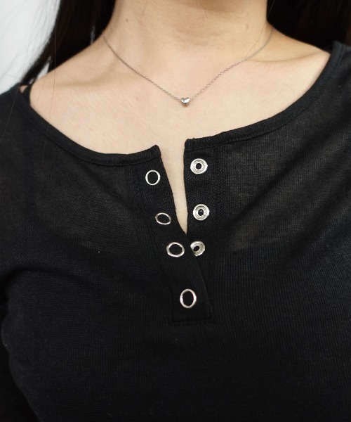 CORNERS（コーナーズ）の「シアーリブヘンリーネックトップス（Tシャツ/カットソー・レディース・杢グレー/ブラック/ホワイト・M）」の5枚目の写真