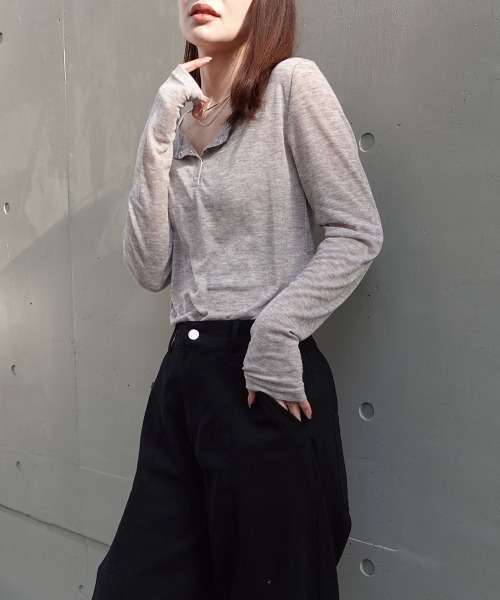 CORNERS（コーナーズ）の「シアーリブヘンリーネックトップス（Tシャツ/カットソー・レディース・杢グレー/ブラック/ホワイト・M）」の8枚目の写真