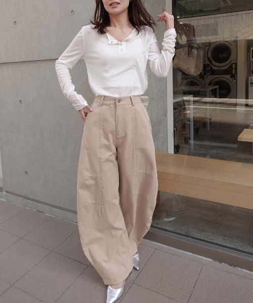 CORNERS（コーナーズ）の「シアーリブヘンリーネックトップス（Tシャツ/カットソー・レディース・杢グレー/ブラック/ホワイト・M）」の22枚目の写真