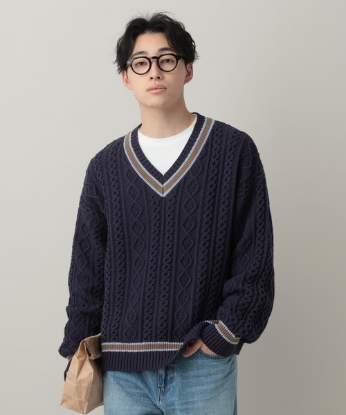 RAGEBLUE(レイジブルー)の「Tilden V-neck knit Pullover / チルデンVネックニット(ニット/セーター・メンズ・オフホワイト/ネイビー・MEDIUM/LARGE)」の2枚目の写真
