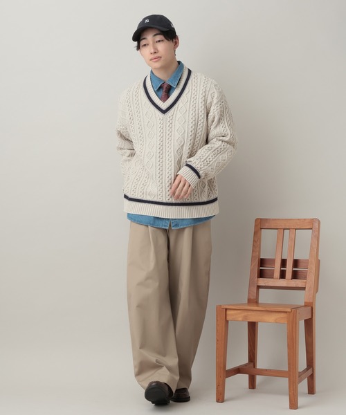 RAGEBLUE(レイジブルー)の「Tilden V-neck knit Pullover / チルデンVネックニット(ニット/セーター・メンズ・オフホワイト/ネイビー・MEDIUM/LARGE)」の13枚目の写真