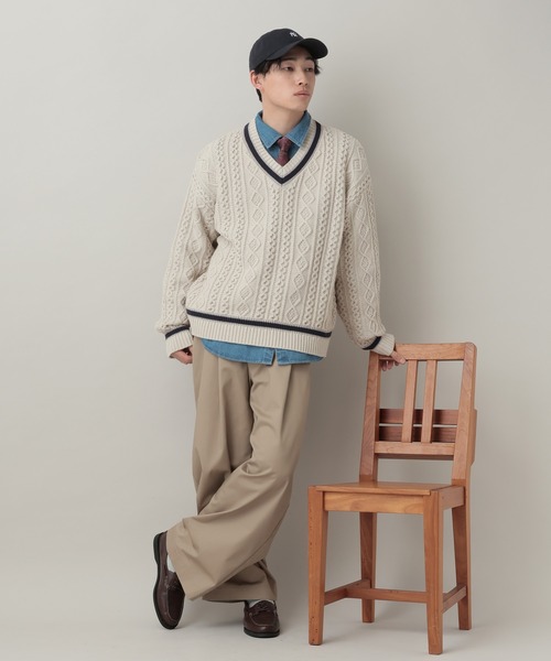 RAGEBLUE(レイジブルー)の「Tilden V-neck knit Pullover / チルデンVネックニット(ニット/セーター・メンズ・オフホワイト/ネイビー・MEDIUM/LARGE)」の12枚目の写真