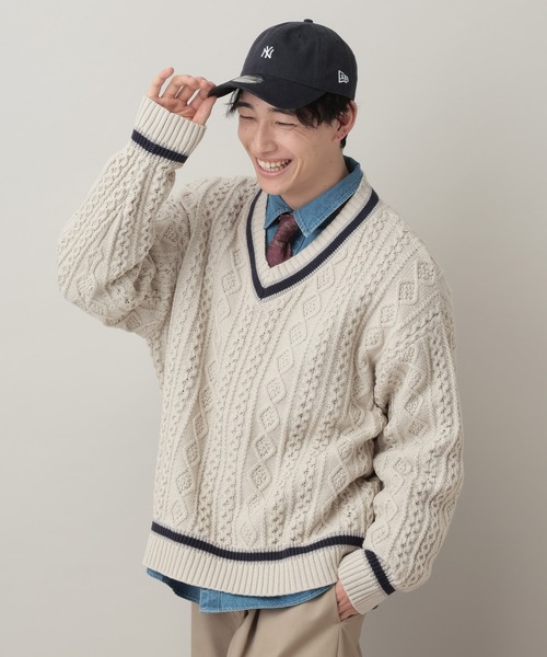 RAGEBLUE(レイジブルー)の「Tilden V-neck knit Pullover / チルデンVネックニット(ニット/セーター・メンズ・オフホワイト/ネイビー・MEDIUM/LARGE)」の16枚目の写真