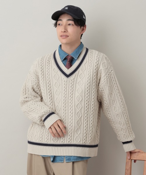 RAGEBLUE(レイジブルー)の「Tilden V-neck knit Pullover / チルデンVネックニット(ニット/セーター・メンズ・オフホワイト/ネイビー・MEDIUM/LARGE)」の17枚目の写真