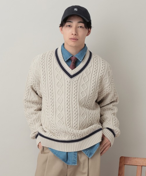 RAGEBLUE(レイジブルー)の「Tilden V-neck knit Pullover / チルデンVネックニット(ニット/セーター・メンズ・オフホワイト/ネイビー・MEDIUM/LARGE)」の15枚目の写真