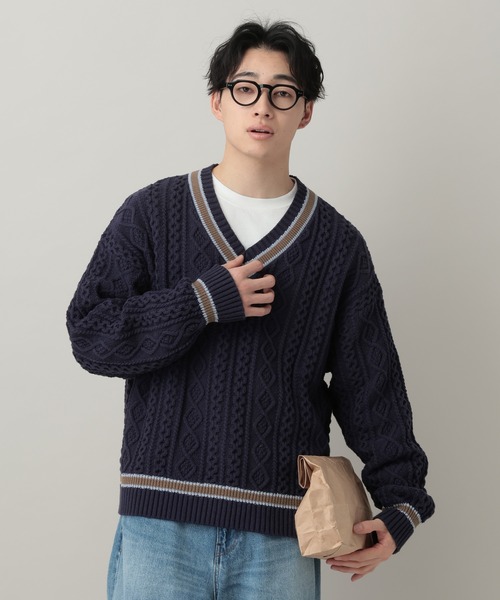 RAGEBLUE(レイジブルー)の「Tilden V-neck knit Pullover / チルデンVネックニット(ニット/セーター・メンズ・オフホワイト/ネイビー・MEDIUM/LARGE)」の21枚目の写真