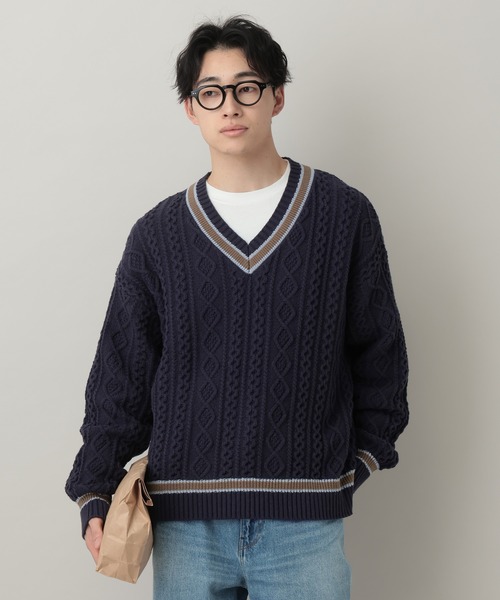 RAGEBLUE(レイジブルー)の「Tilden V-neck knit Pullover / チルデンVネックニット(ニット/セーター・メンズ・オフホワイト/ネイビー・MEDIUM/LARGE)」の3枚目の写真