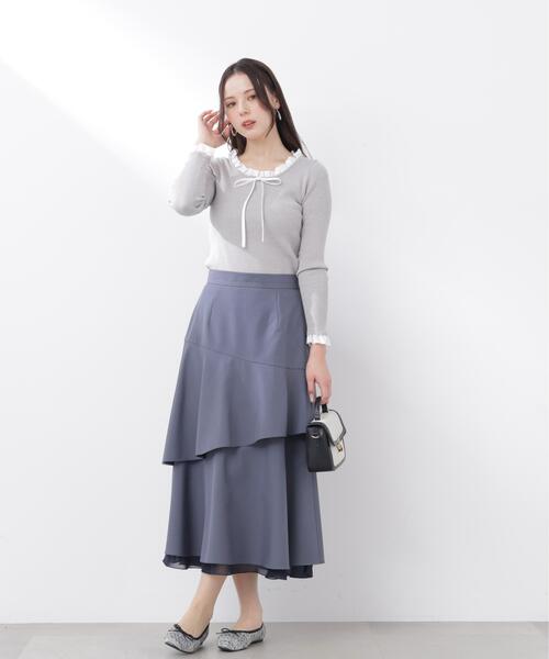 PROPORTION BODY DRESSING(プロポーションボディドレッシング)の「フリルレイヤードティアードスカート / 1216120311(スカート・レディース・ダークグレー/ベージュ・P/S/MEDIUM)」の4枚目の写真