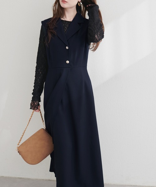 natural couture(ナチュラルクチュール)の「金釦テーラーワンピース(ワンピース・レディース・ネイビー/ミント/ブラウン/ピンク/ブラック/アイボリー・FREE)」の11枚目の写真