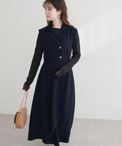 natural couture(ナチュラルクチュール)の「金釦テーラーワンピース(ワンピース・レディース・ネイビー/ミント/ブラウン/ピンク/ブラック/アイボリー・FREE)」の12枚目の写真