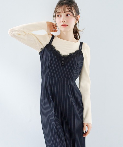 31 Sons de mode（トランテアン　ソン　ドゥ　モード）の「2026春夏新作 レーストリミングコンビネゾン（つなぎ/オールインワン・レディース・ネイビー/グレー・S/M）」の2枚目の写真