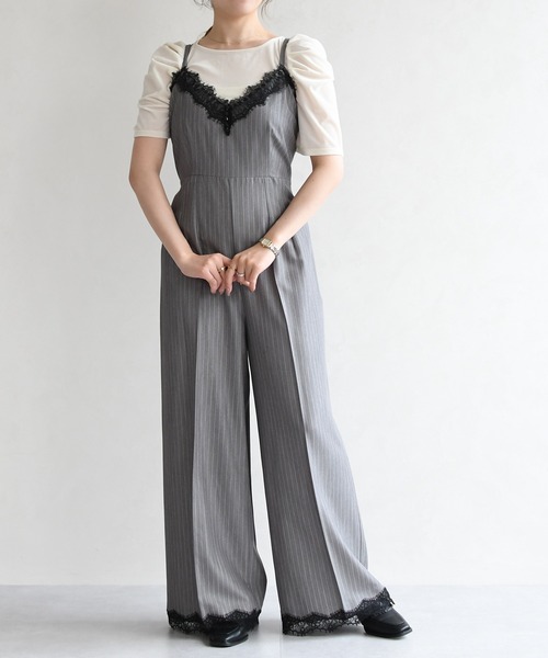 31 Sons de mode（トランテアン　ソン　ドゥ　モード）の「2026春夏新作 レーストリミングコンビネゾン（つなぎ/オールインワン・レディース・ネイビー/グレー・S/M）」の21枚目の写真