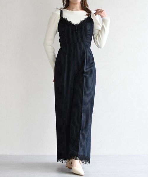 31 Sons de mode（トランテアン　ソン　ドゥ　モード）の「2026春夏新作 レーストリミングコンビネゾン（つなぎ/オールインワン・レディース・ネイビー/グレー・S/M）」の4枚目の写真